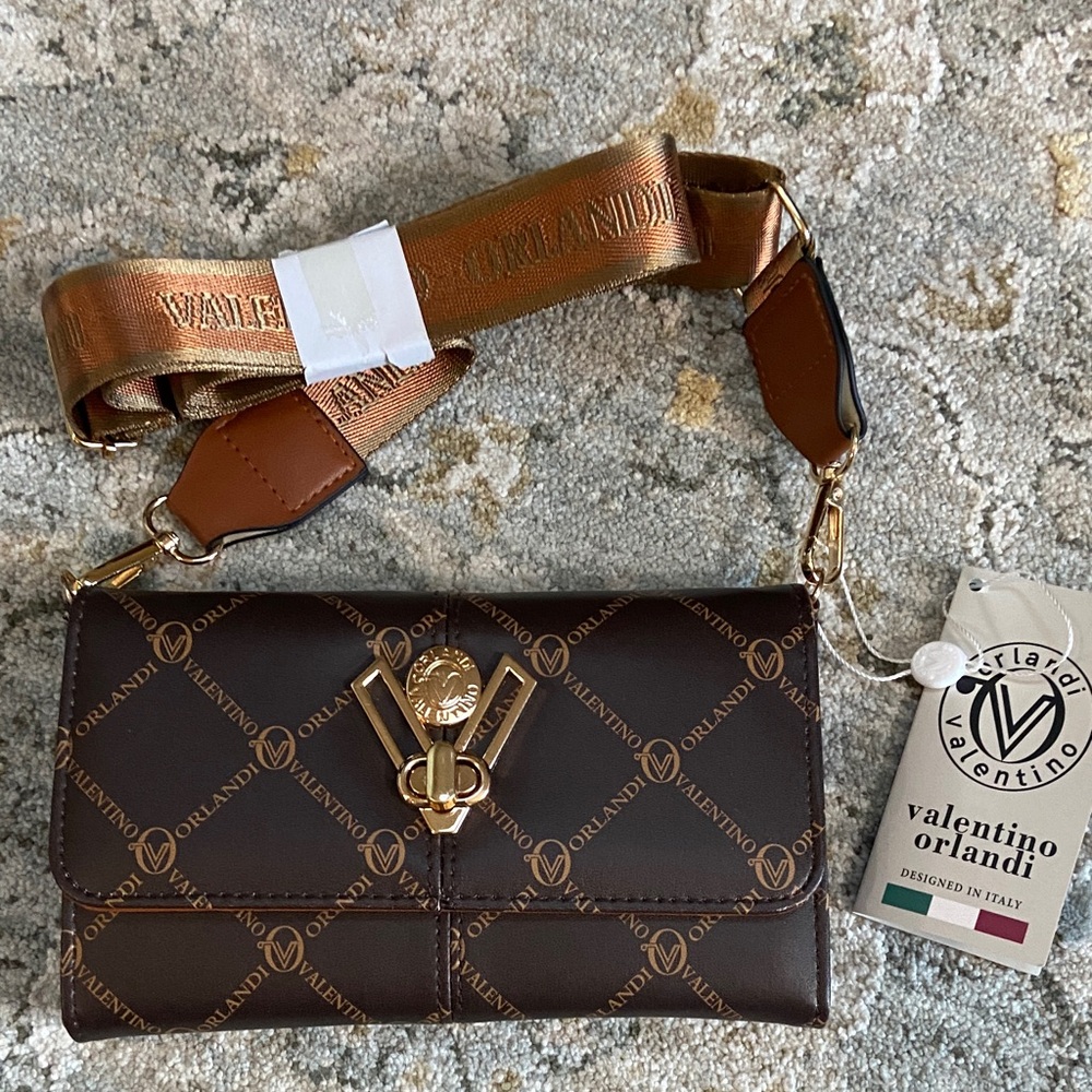 Valentino Orlandi Brown Monogram Crossbody with Gold Hardware - Picture 7 of 8
